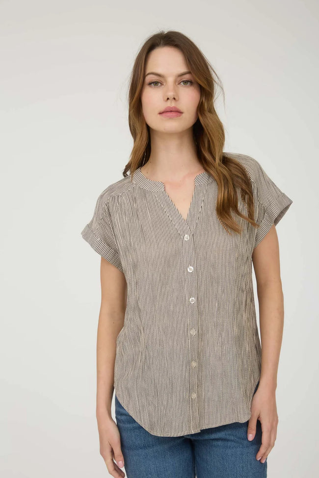 Gather Stripe Button Down Top