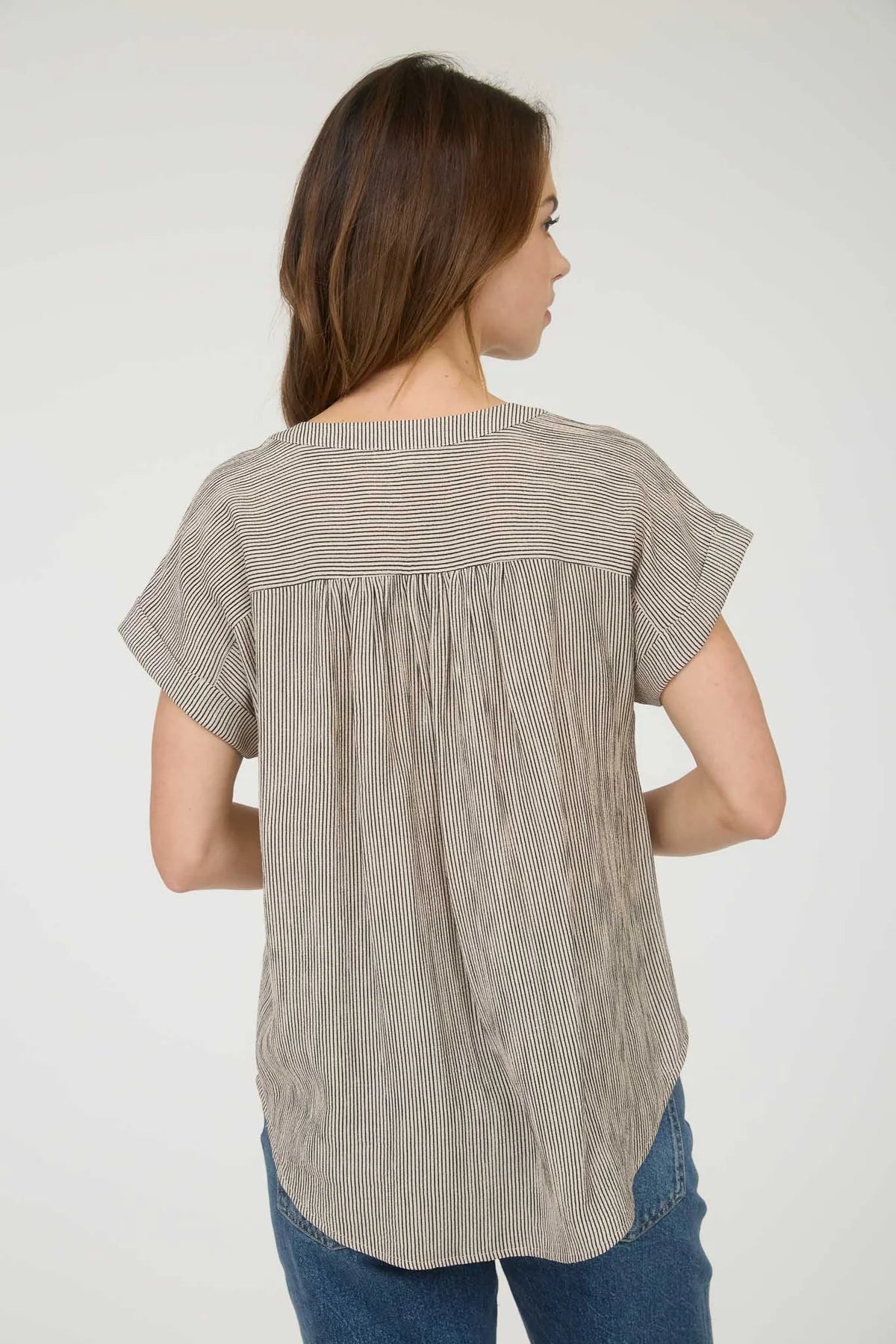 Gather Stripe Button Down Top