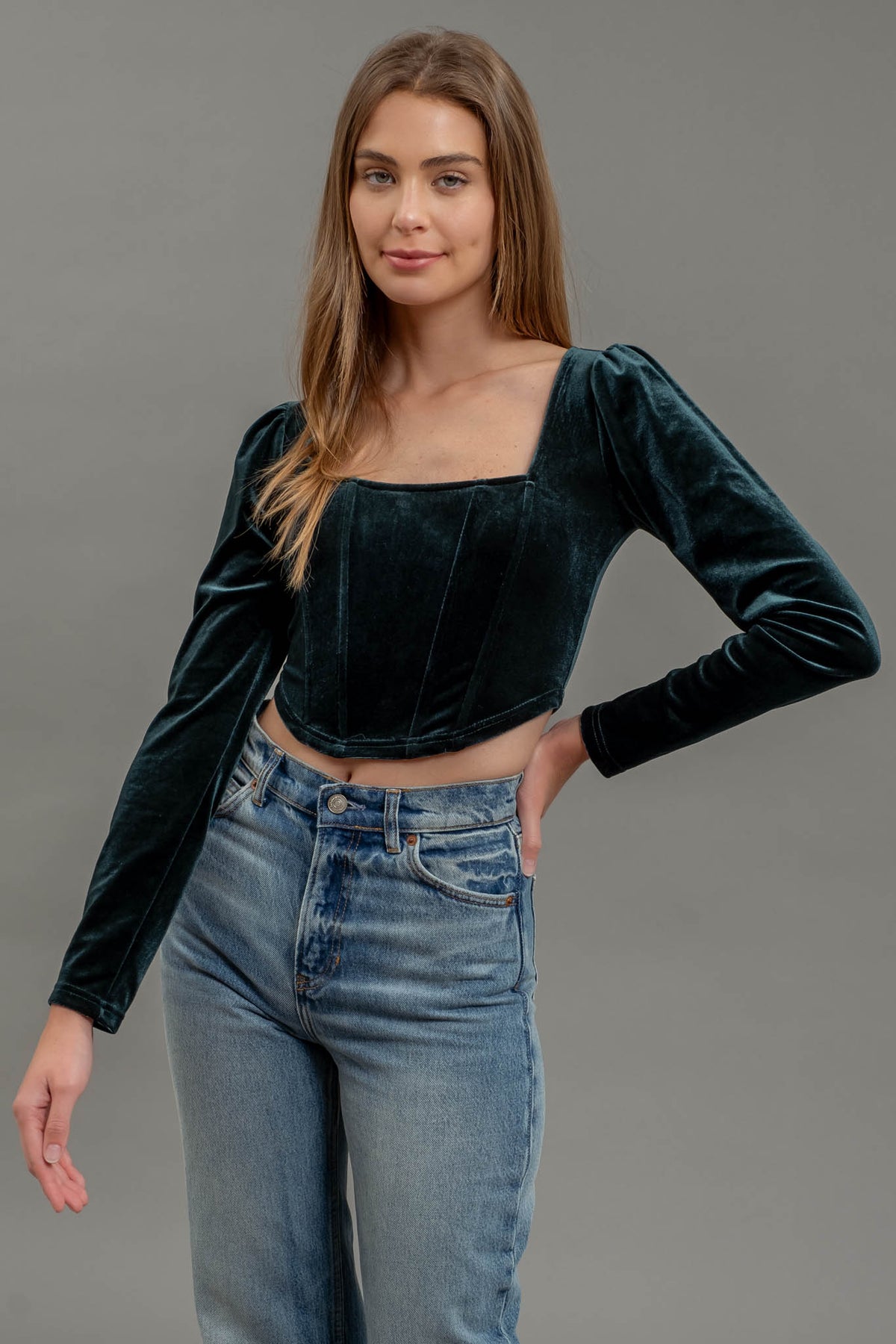 Hunter Green Velvet Corset Top