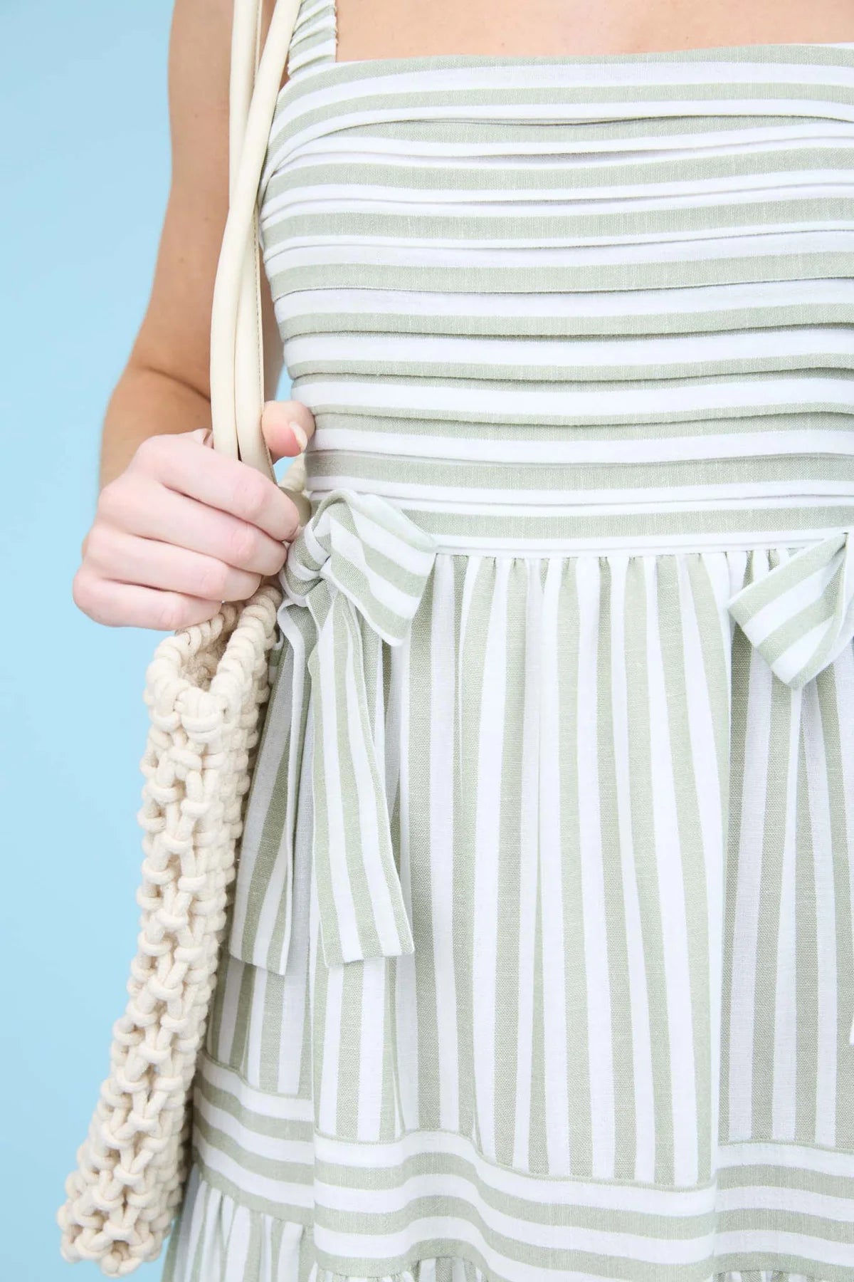 Olive Stripe Tiered Midi Dress