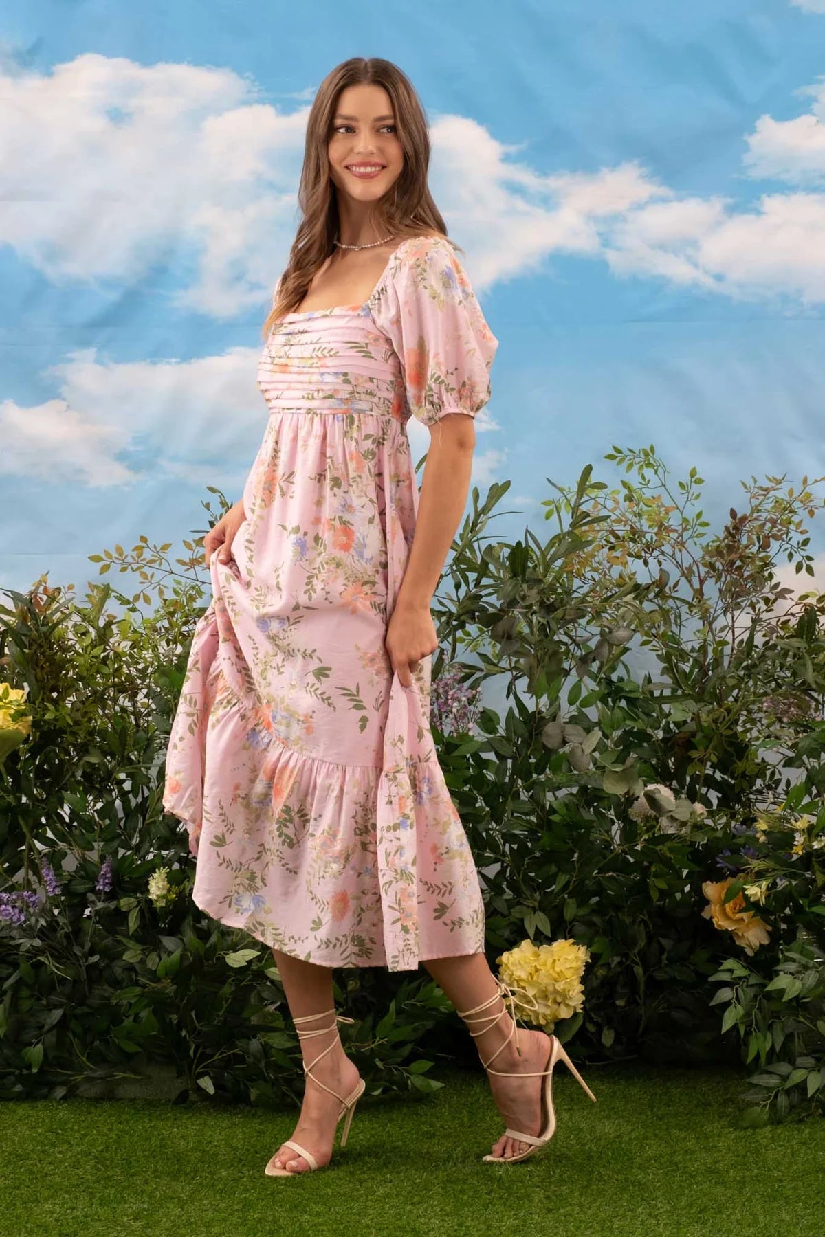 Blushing Floral Tierd Midi Dress