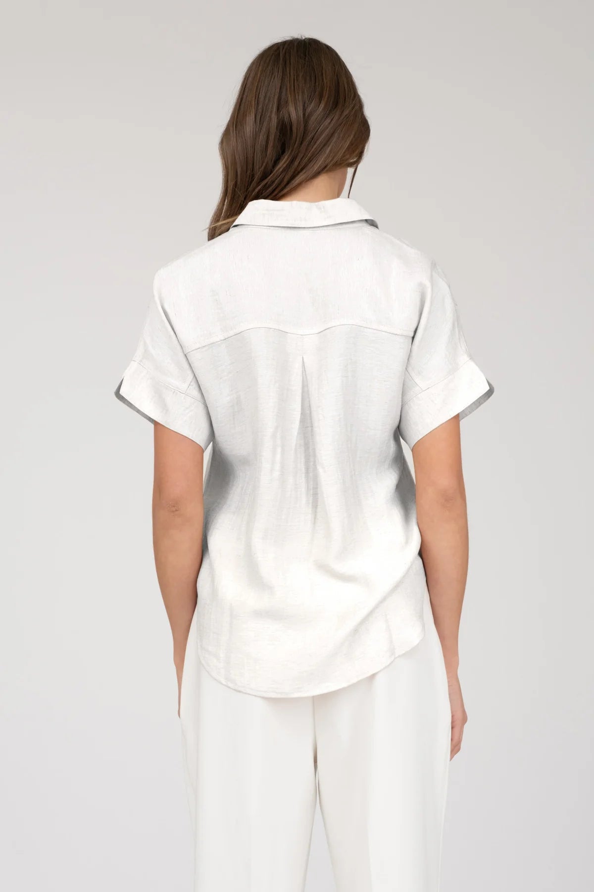 White Linen Blend Button Blouse