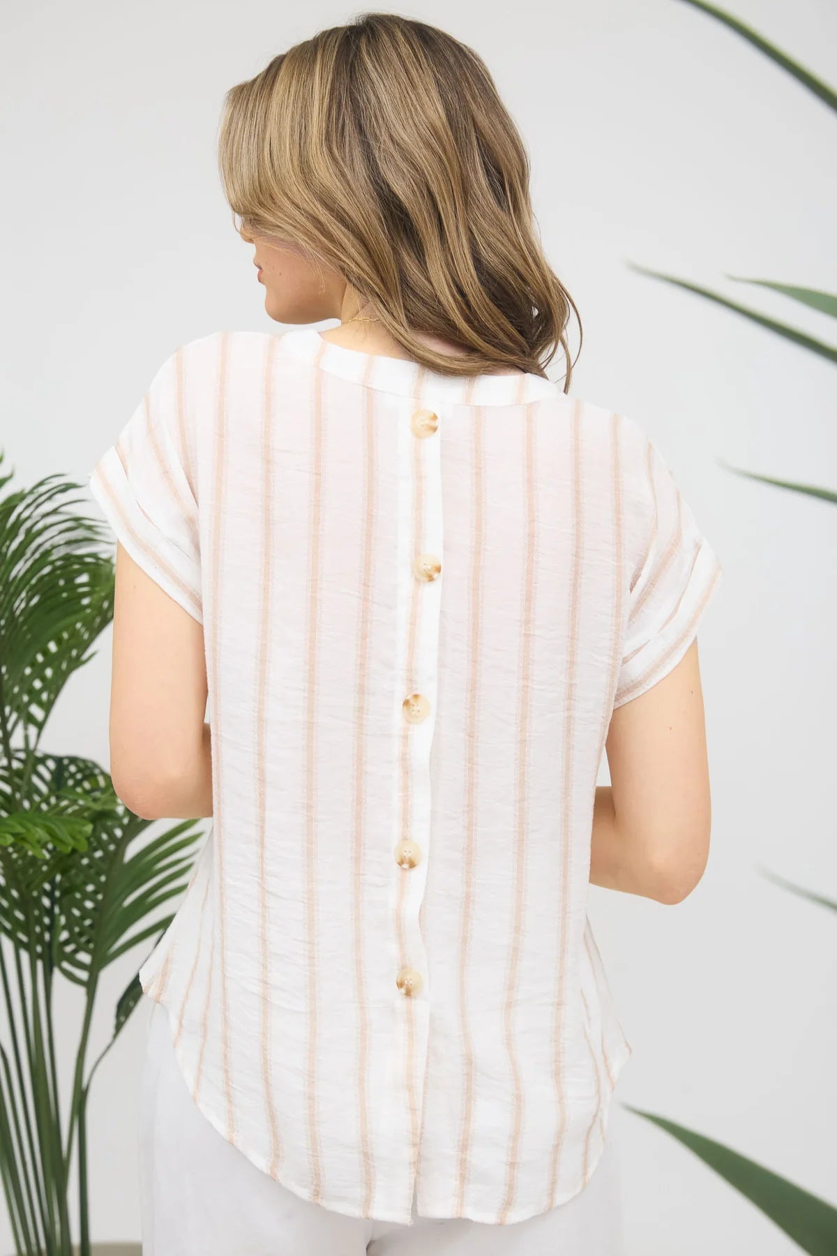 Khaki Stripe Button Back Blouse