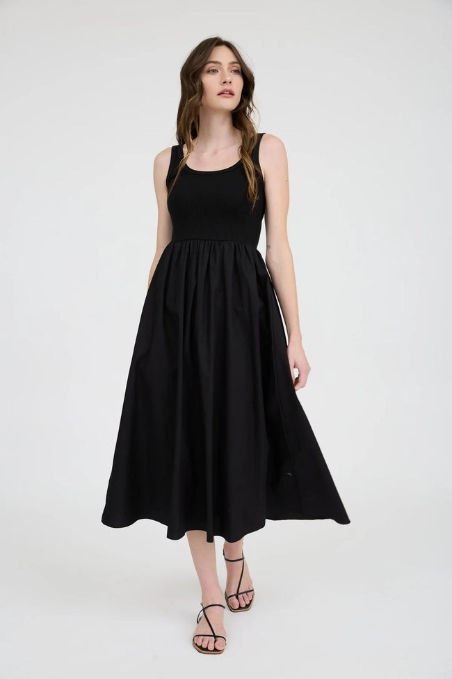 Black Mixed Media Twofer Midi Dress