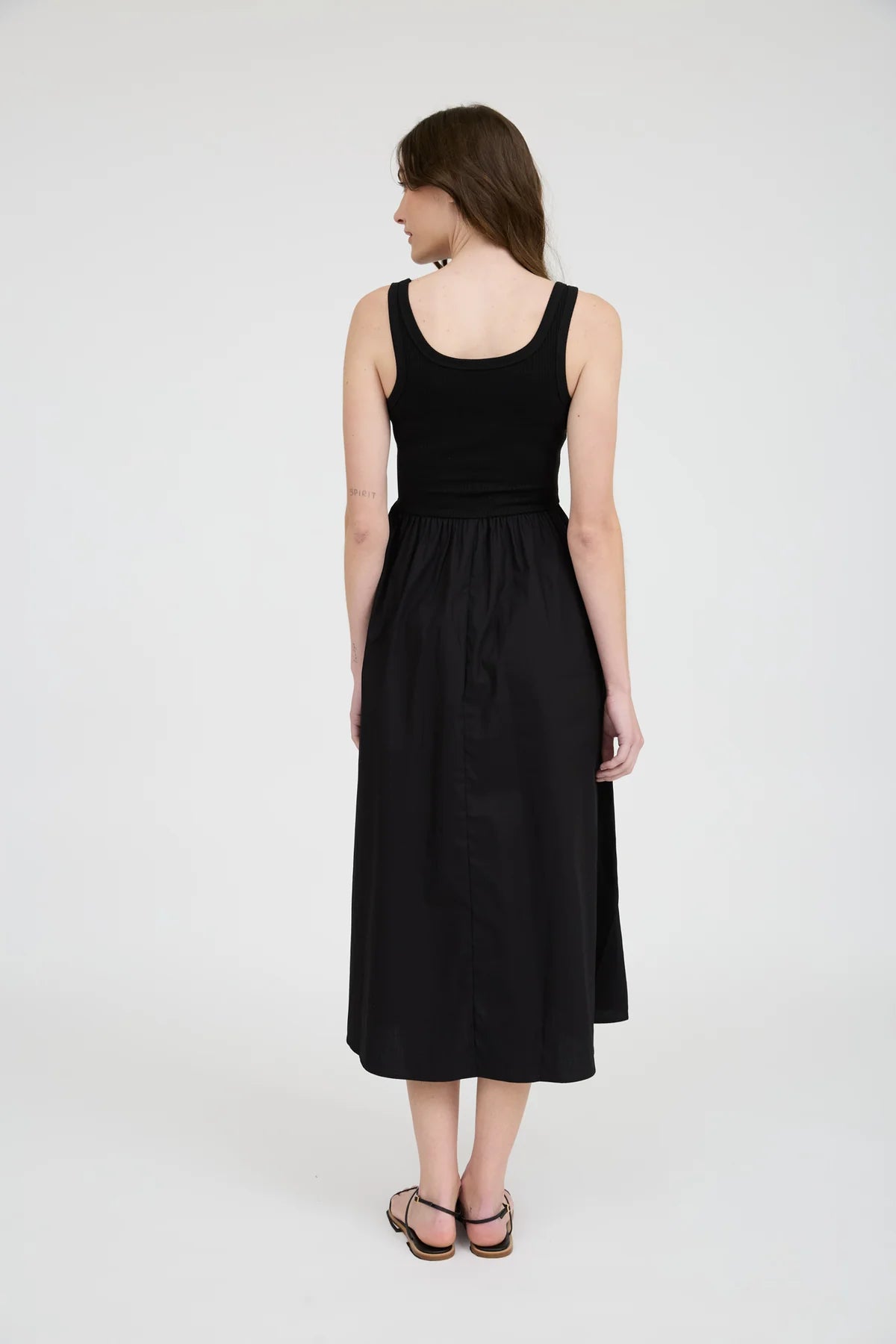 Black Mixed Media Twofer Midi Dress