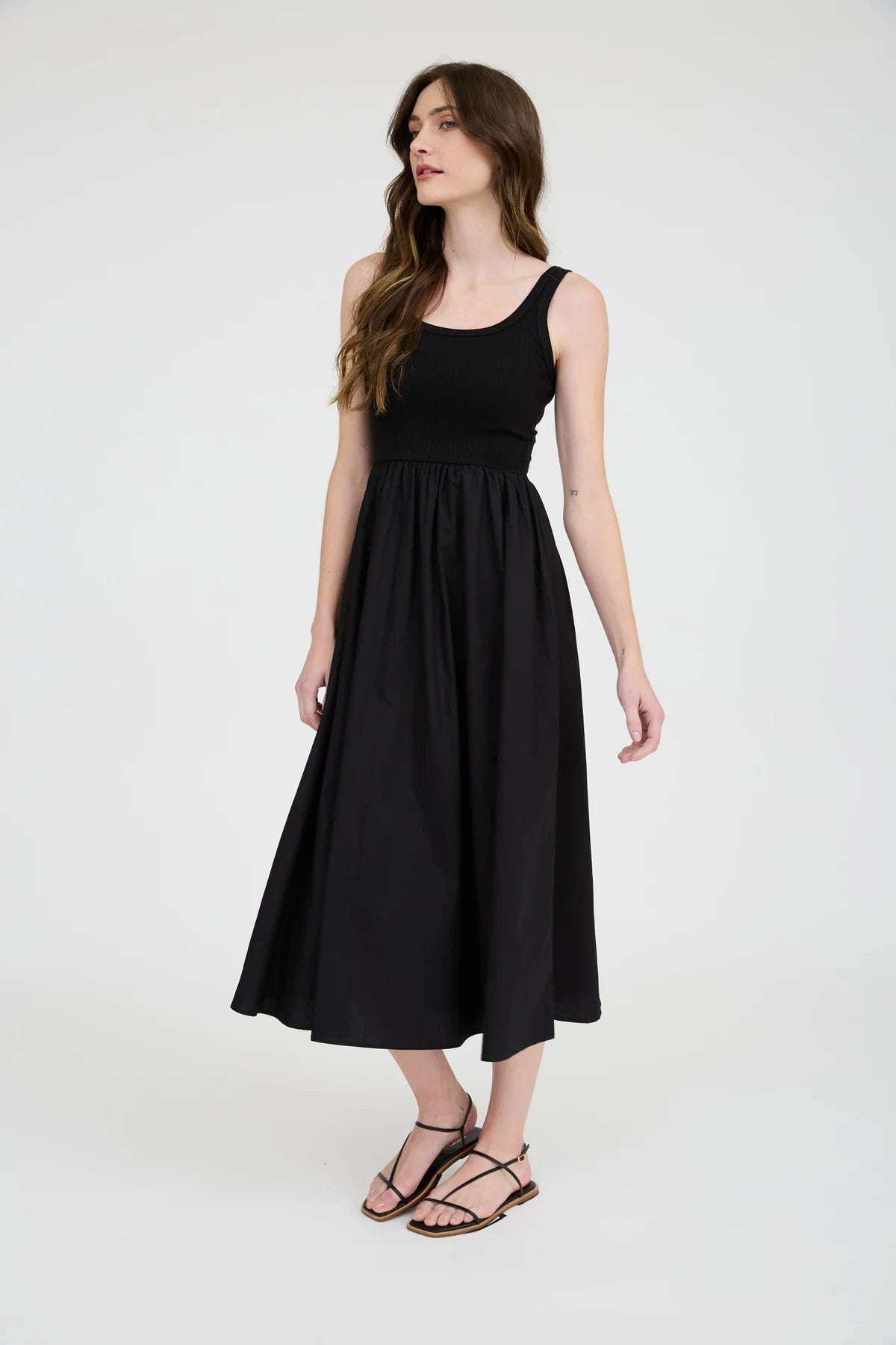 Black Mixed Media Twofer Midi Dress