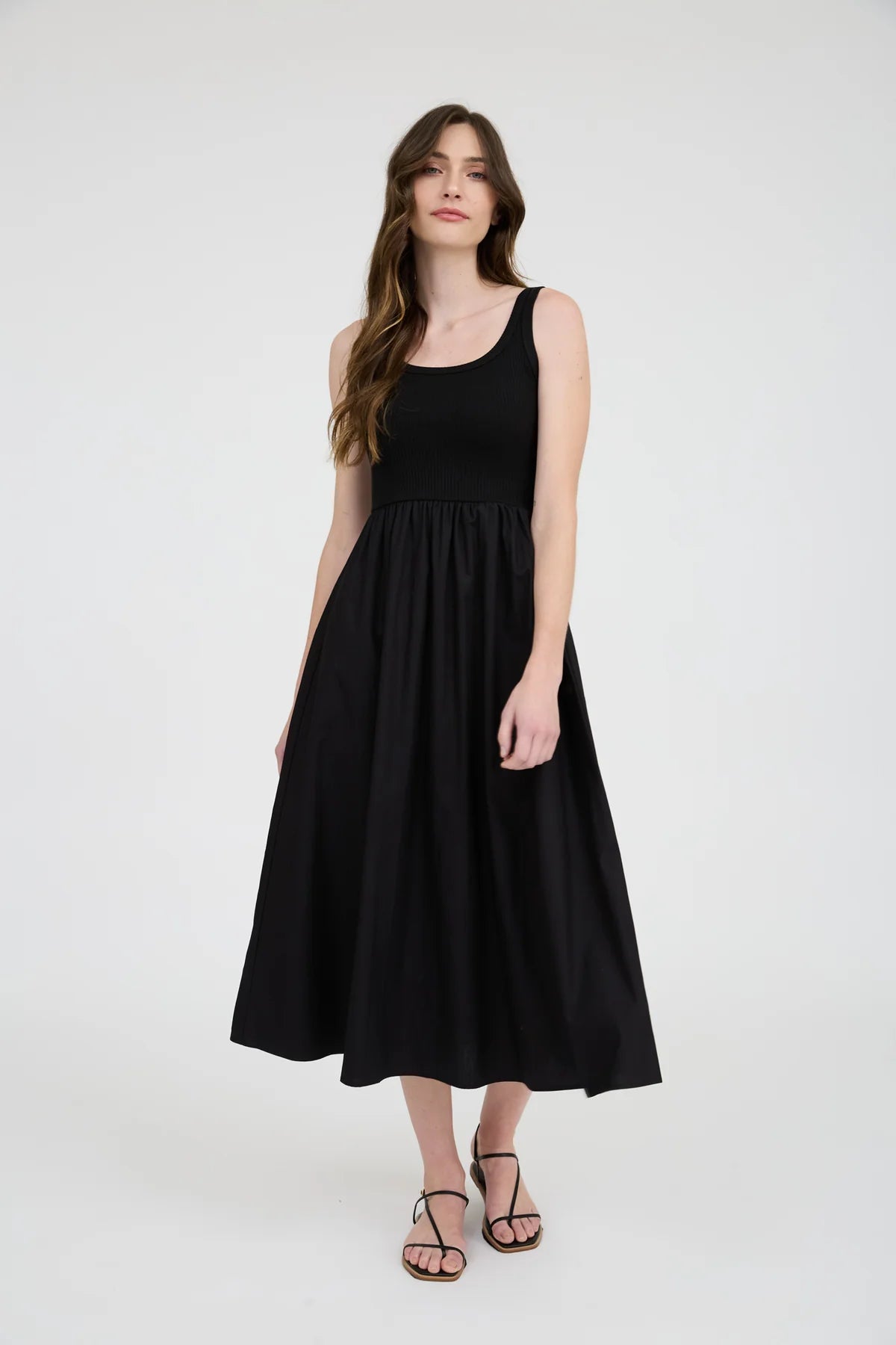 Black Mixed Media Twofer Midi Dress