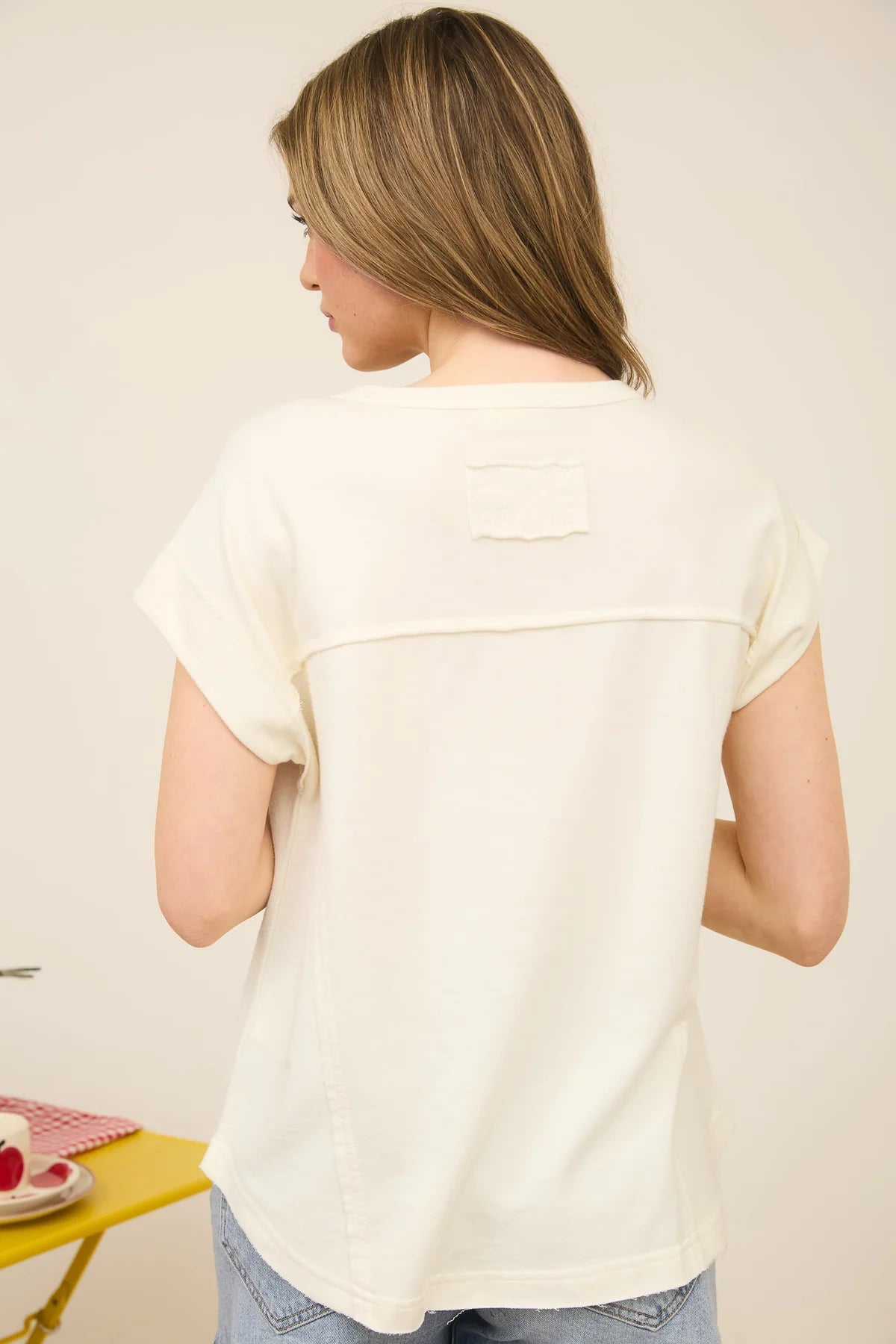 Cream Wood Button Henley Tee