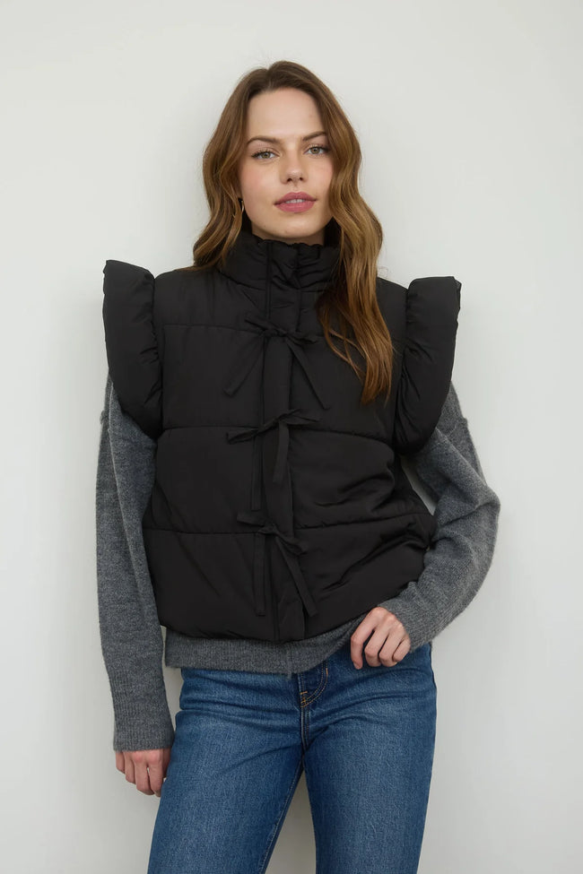 Black Flutter Sleeve Bow Vest