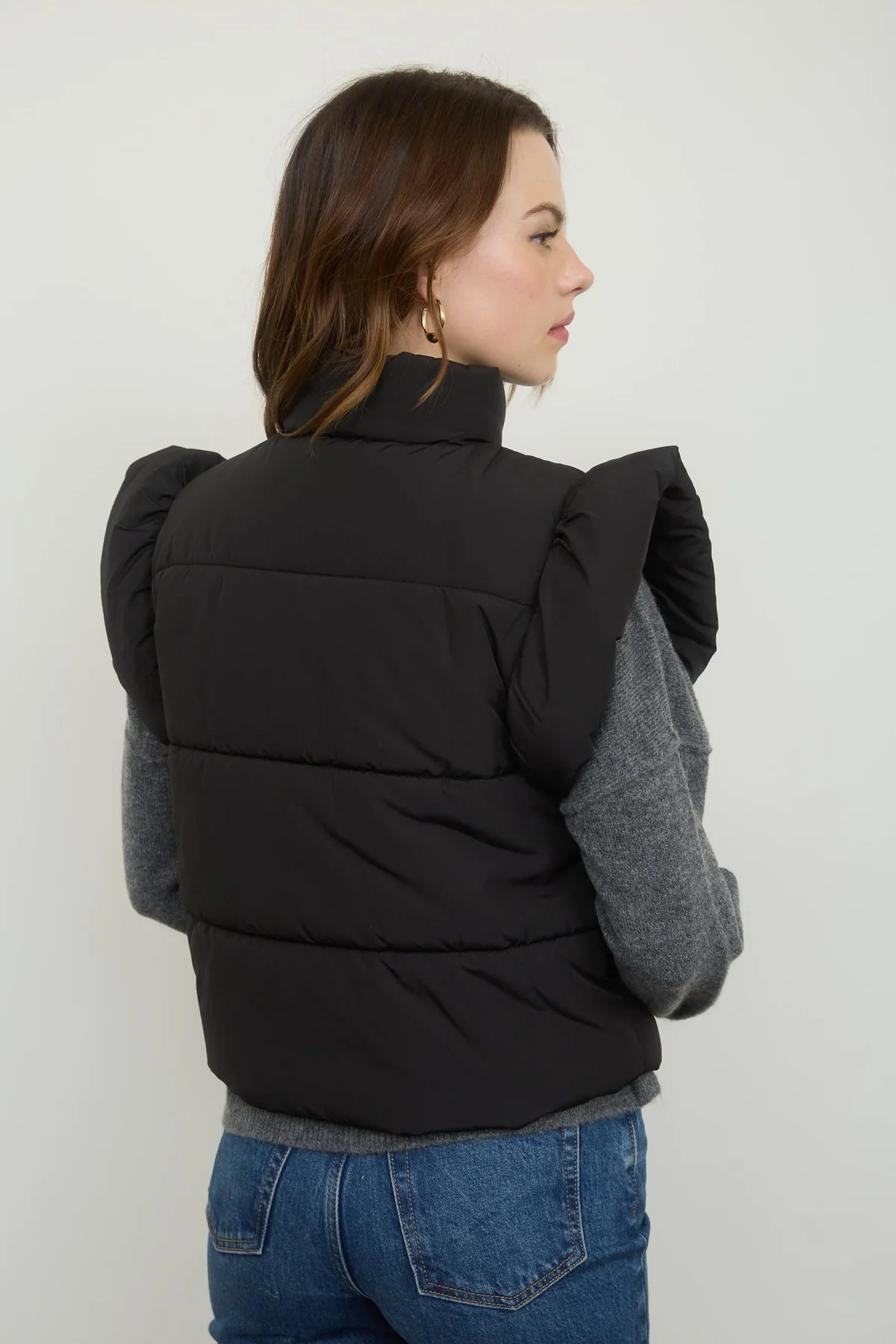 Black Flutter Sleeve Bow Vest