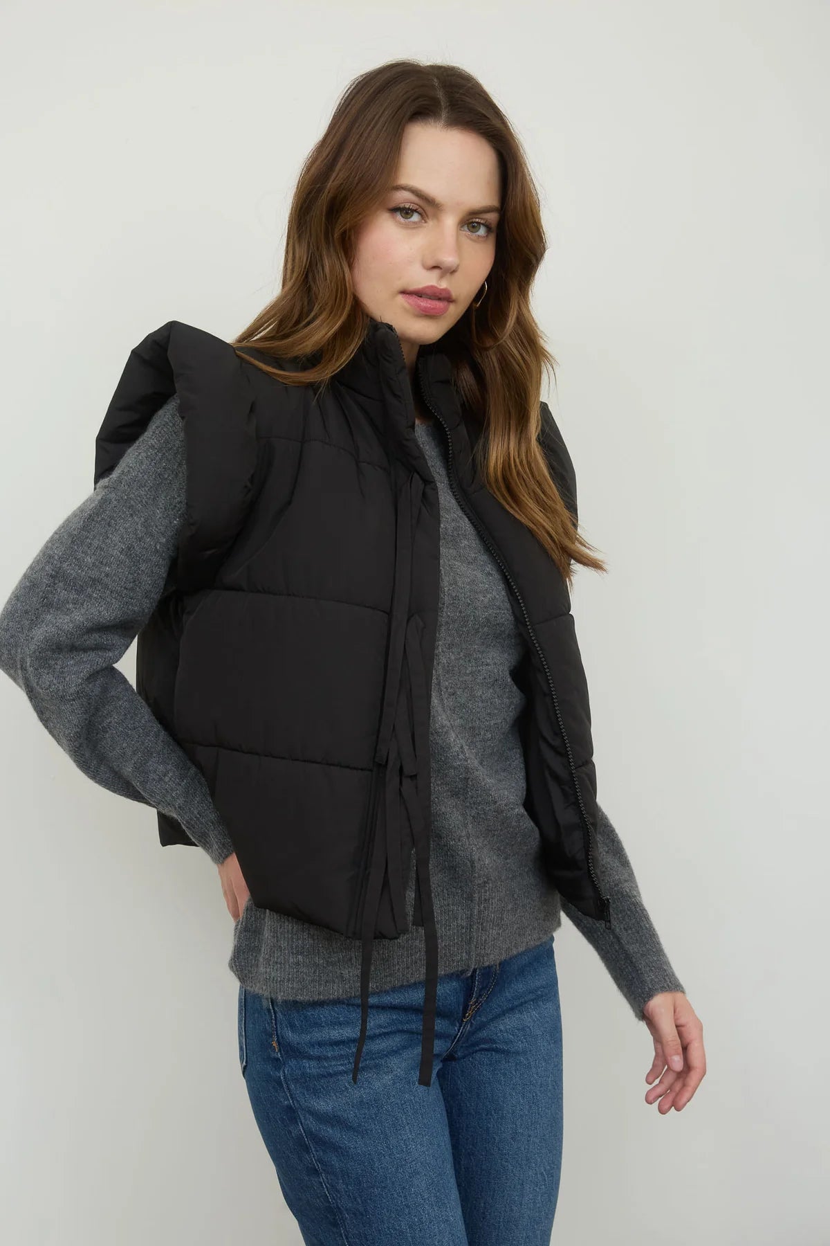Black Flutter Sleeve Bow Vest