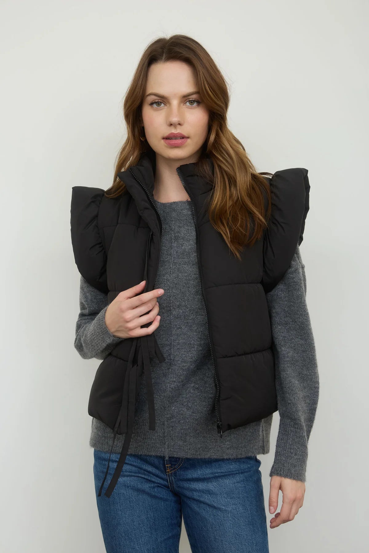 Black Flutter Sleeve Bow Vest