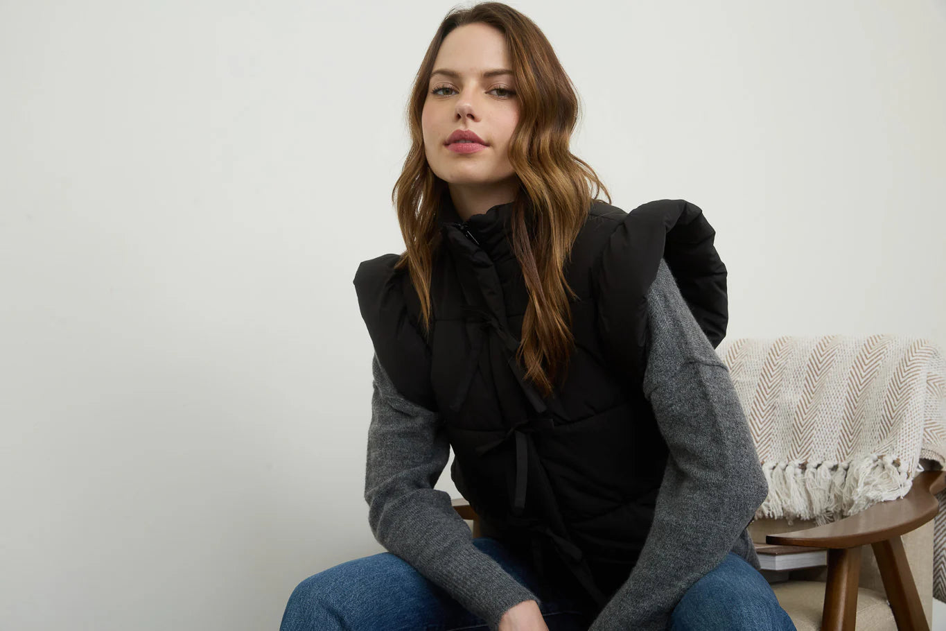 Black Flutter Sleeve Bow Vest