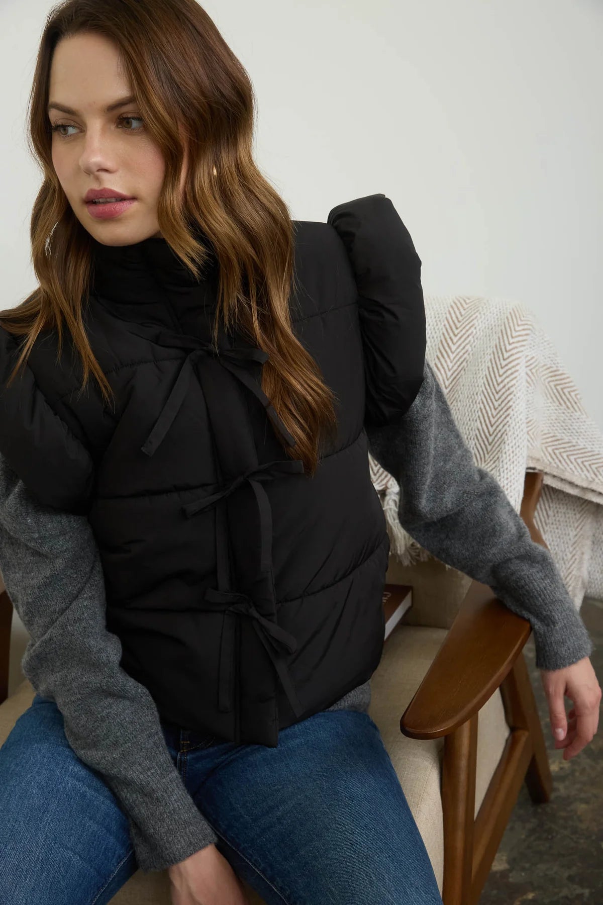 Black Flutter Sleeve Bow Vest
