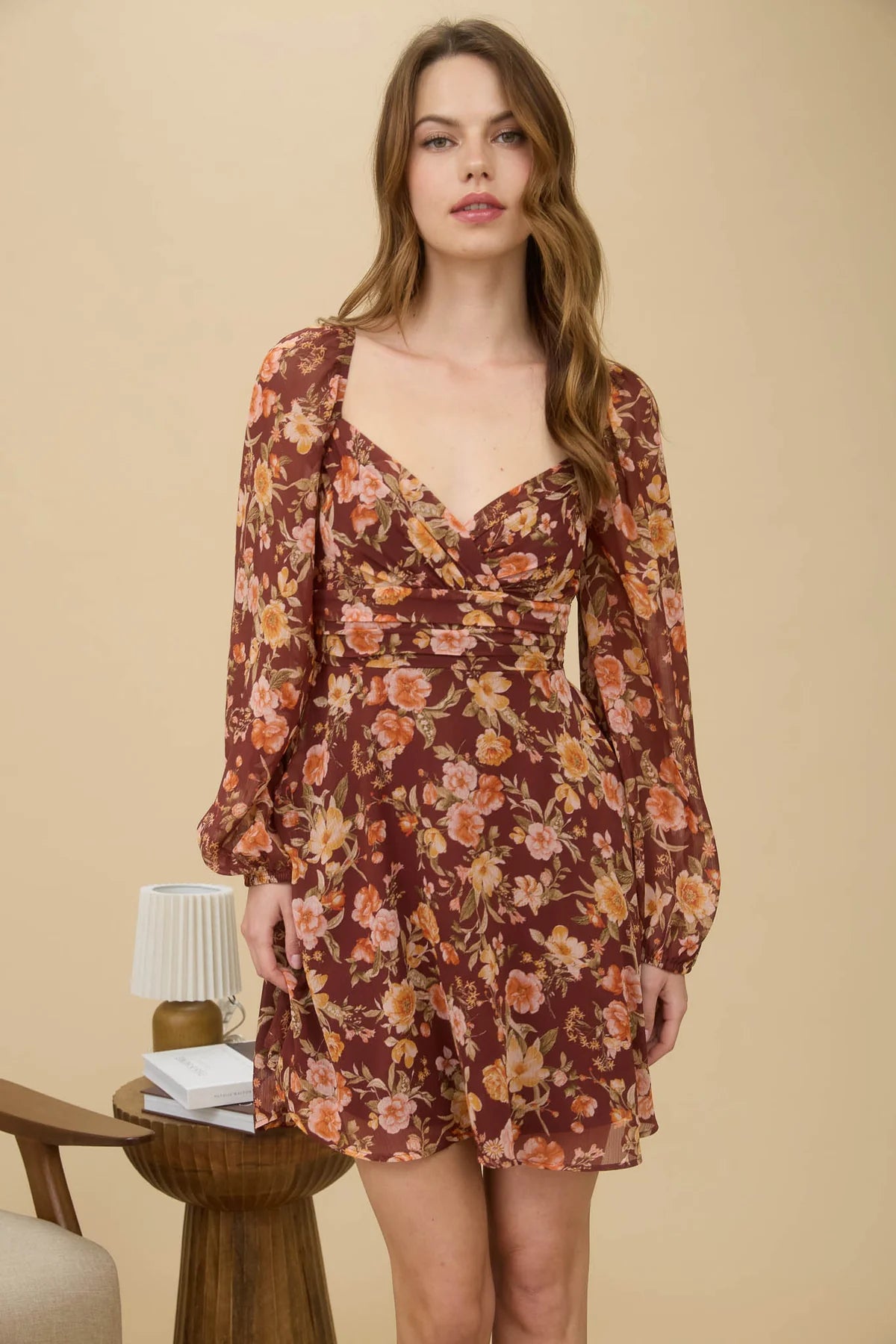 Floral Sweetheart Long Sleeve Dress