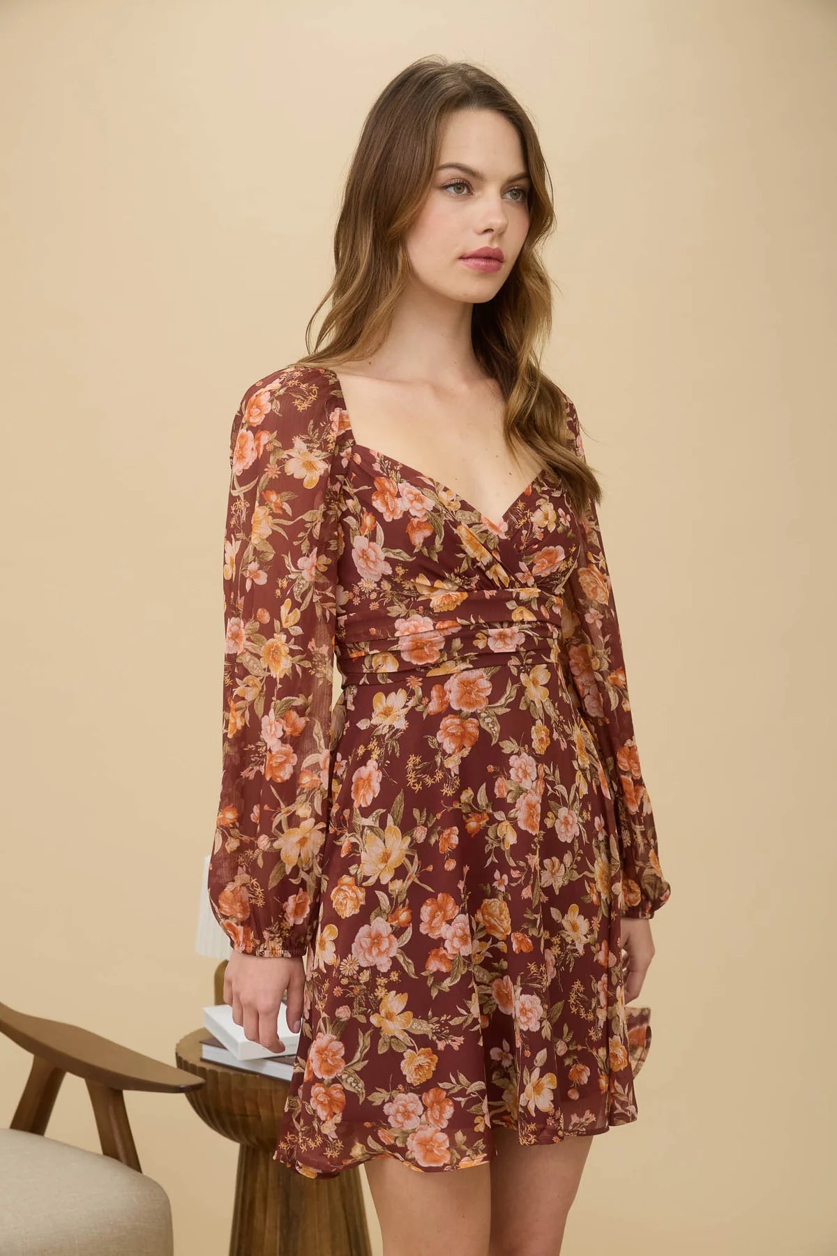 Floral Sweetheart Long Sleeve Dress