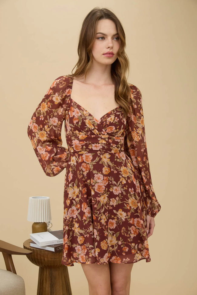 Floral Sweetheart Long Sleeve Dress