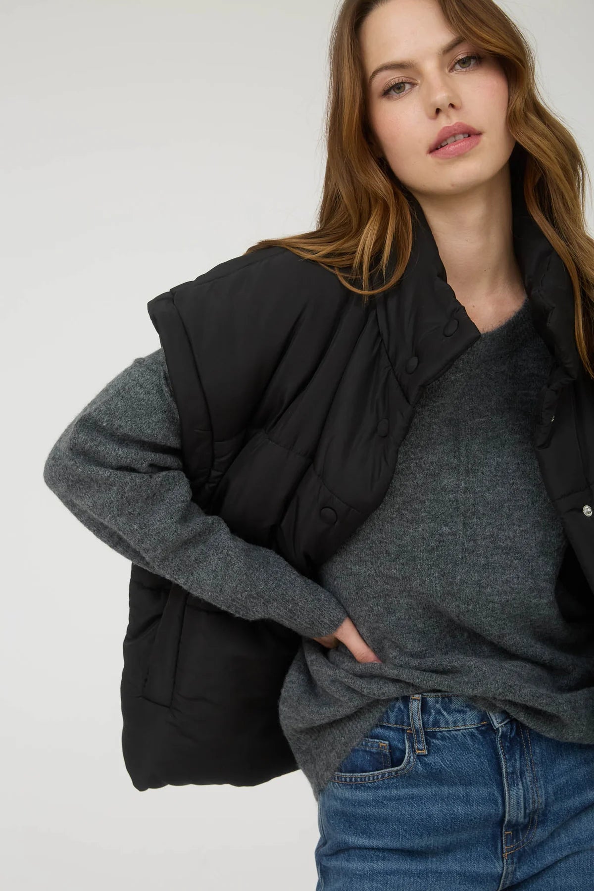 Oversized Snap Puffer Vest