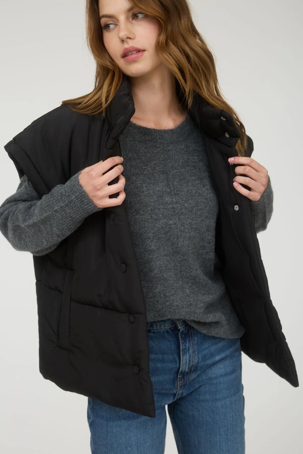 Oversized Snap Puffer Vest