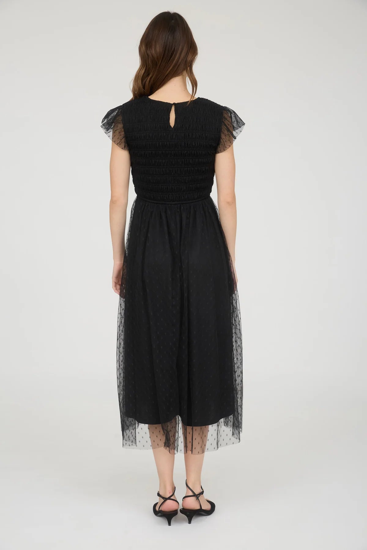 Black Polka Dot Chiffon Midi Dress