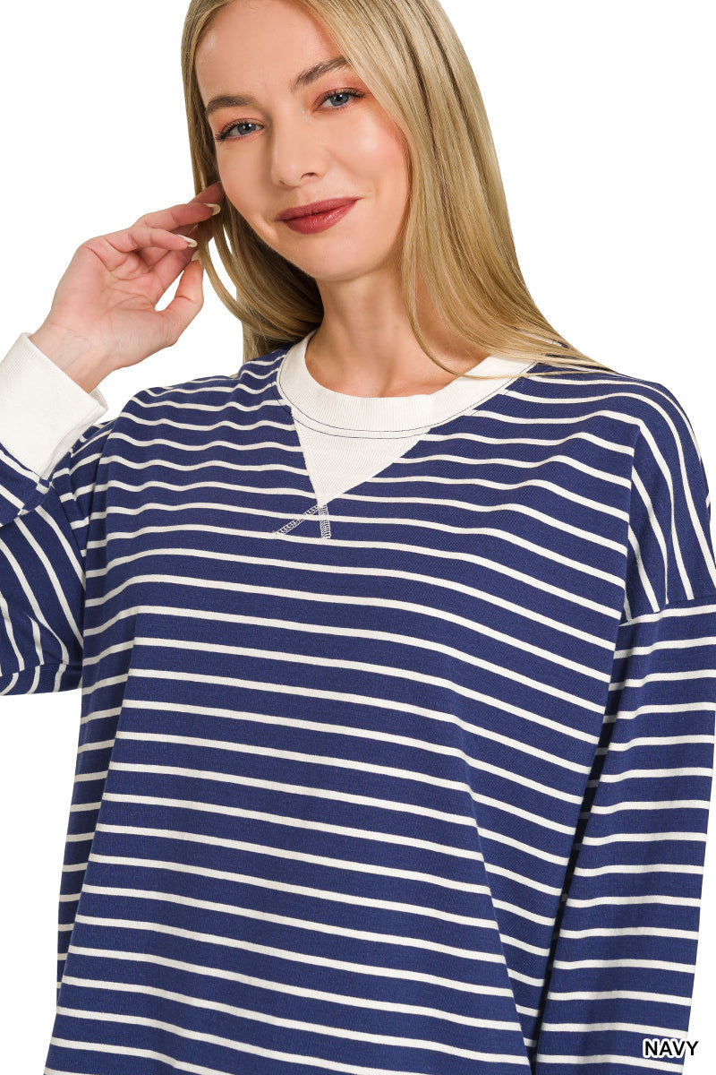 Stripe Neck Detail Sweatshirt