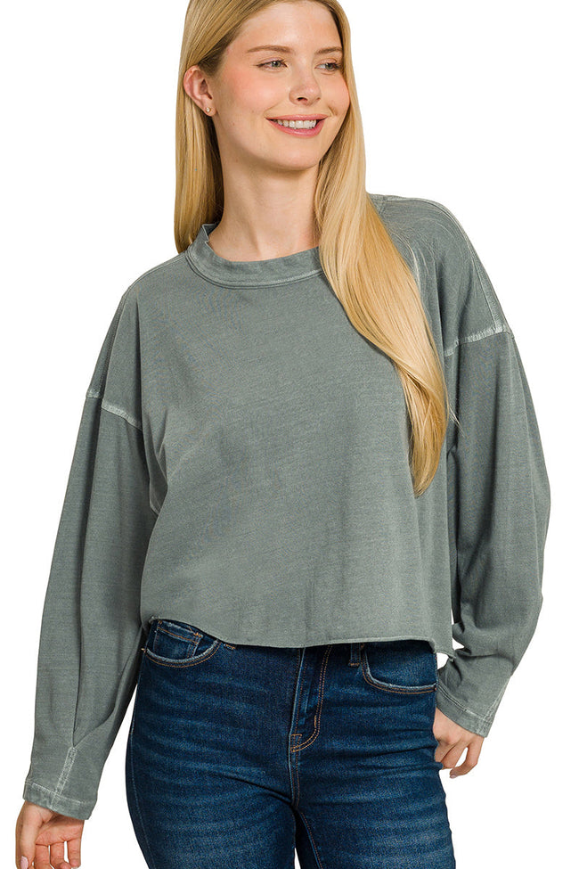 Stone Wash Pintuck Sleeve Top