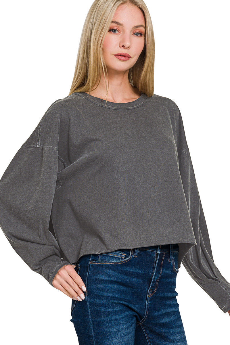 Stone Wash Pintuck Sleeve Top