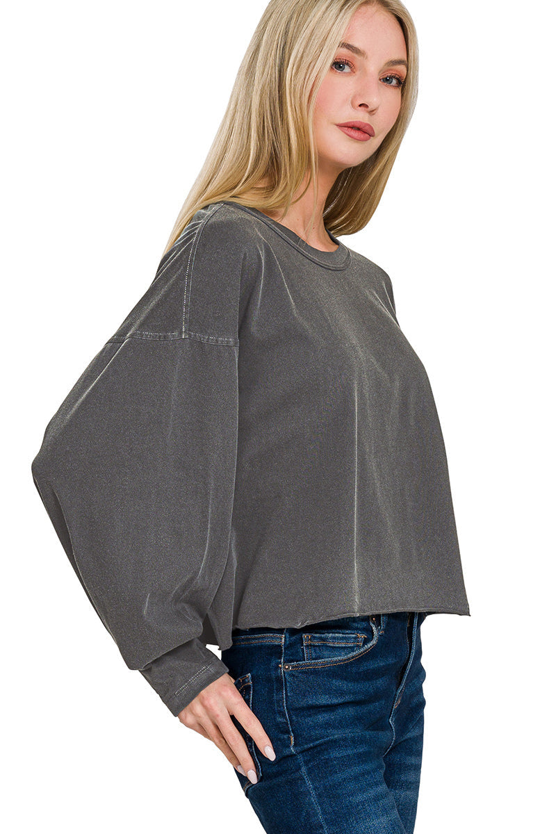 Stone Wash Pintuck Sleeve Top