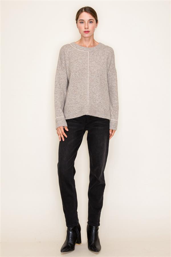 Taupe Cream Line Detail Sweater