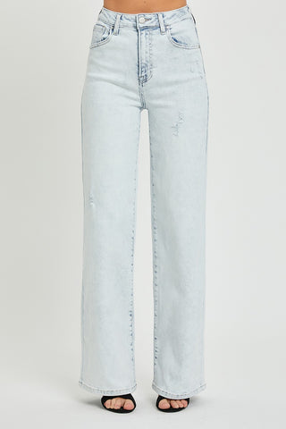 High Rise Light Distressed Flare Jeans
