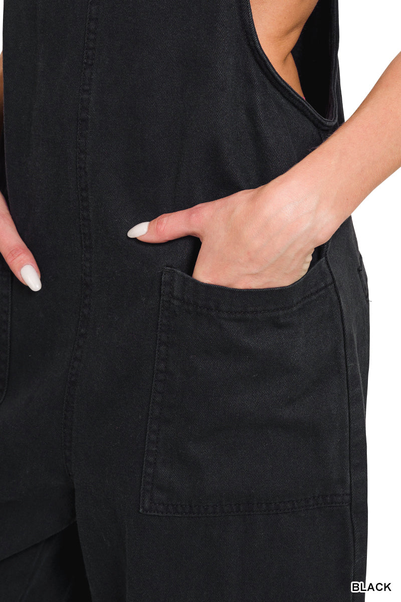 Black Wide Leg Overalls