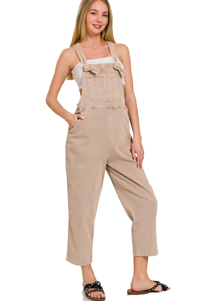 Oatmeal Knot Strap Denim Overalls