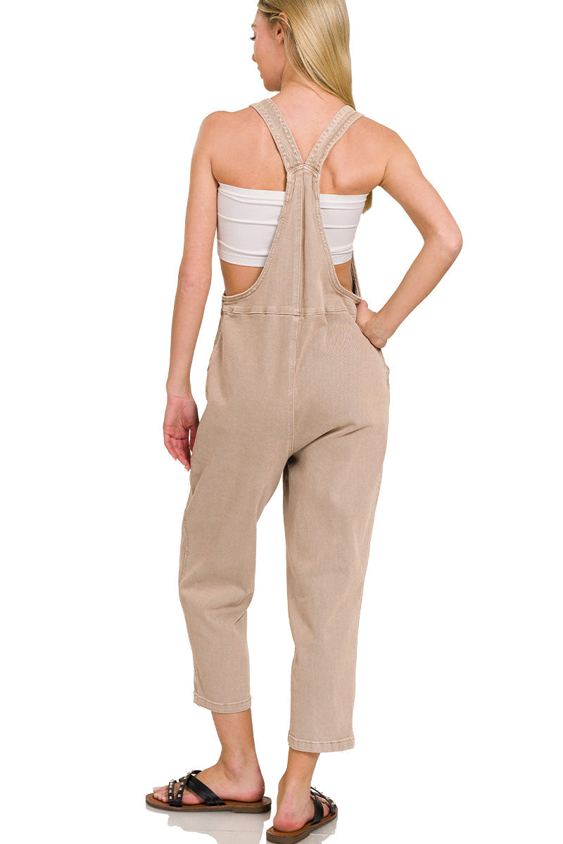 Oatmeal Knot Strap Denim Overalls