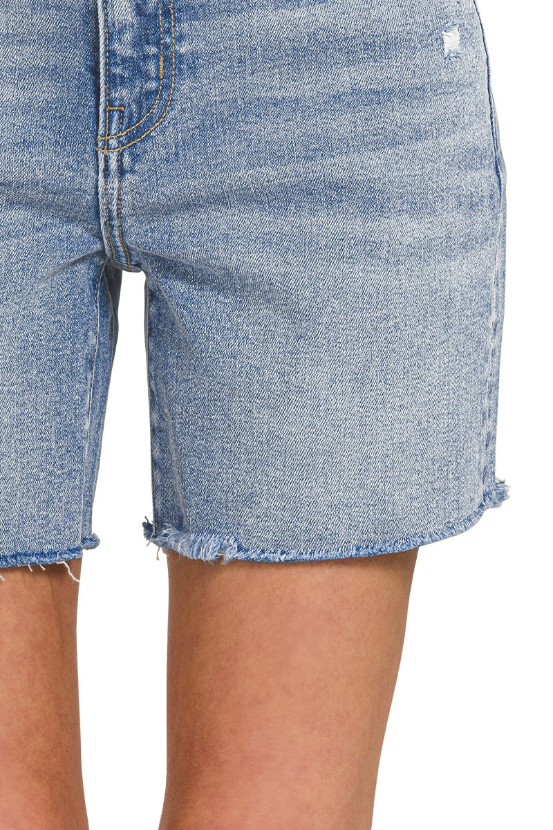 Light Wash Long Cut Off Shorts