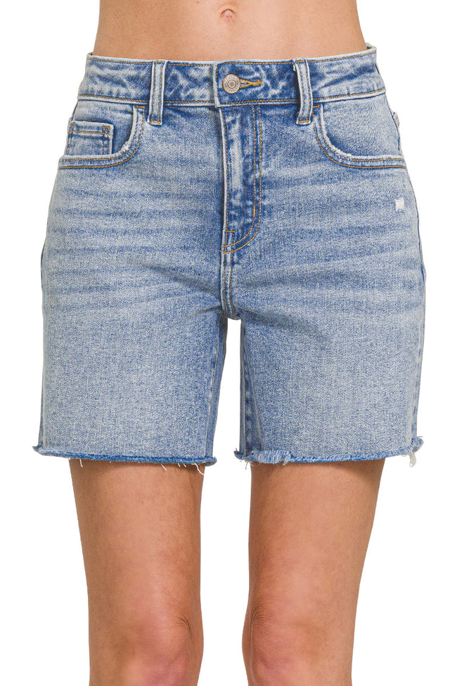 Light Wash Long Cut Off Shorts