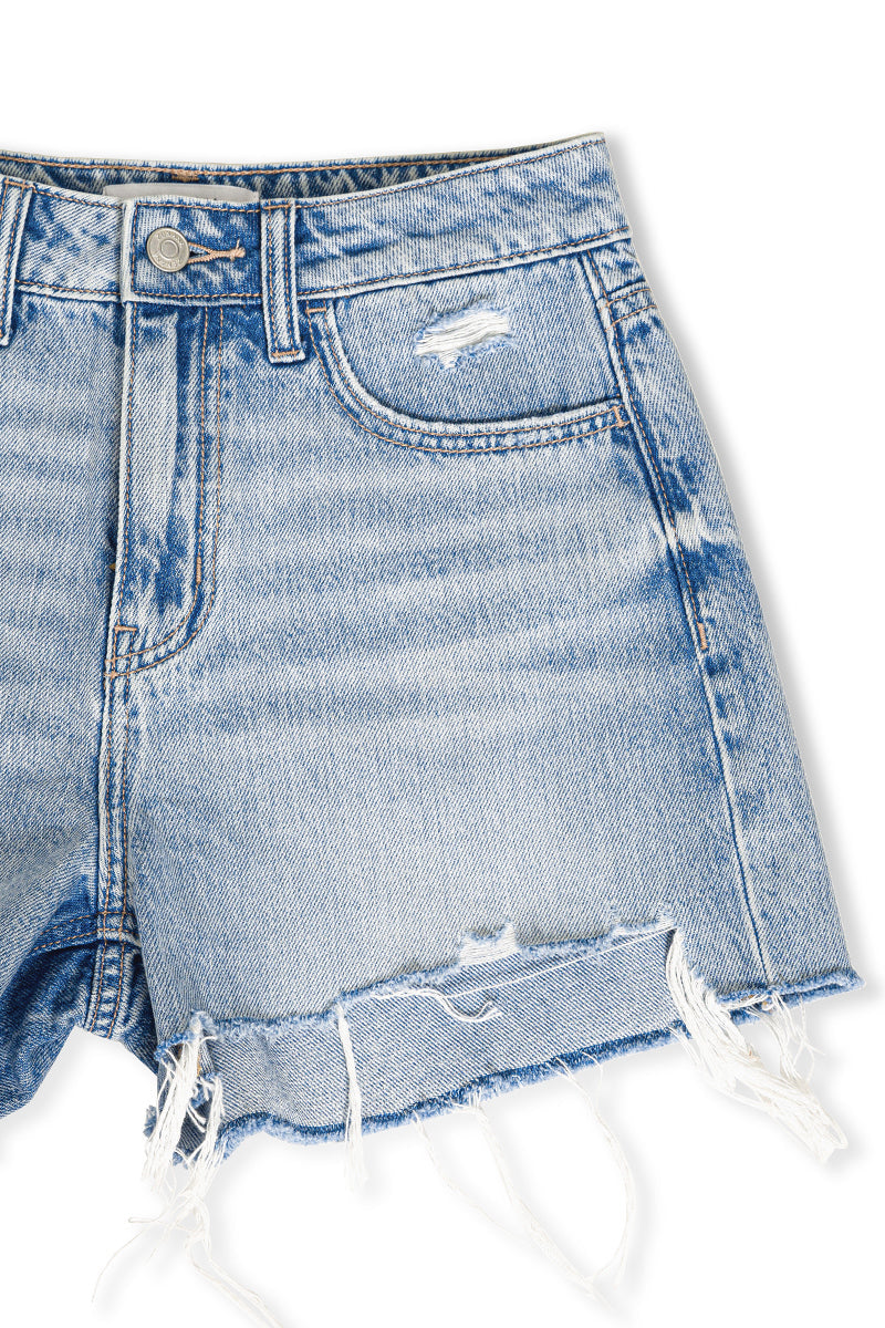 Light Mid-rise Frayed Denim Shorts