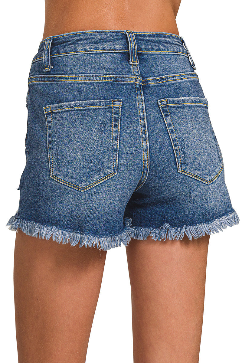 Dark Wash Frayed Denim Shorts