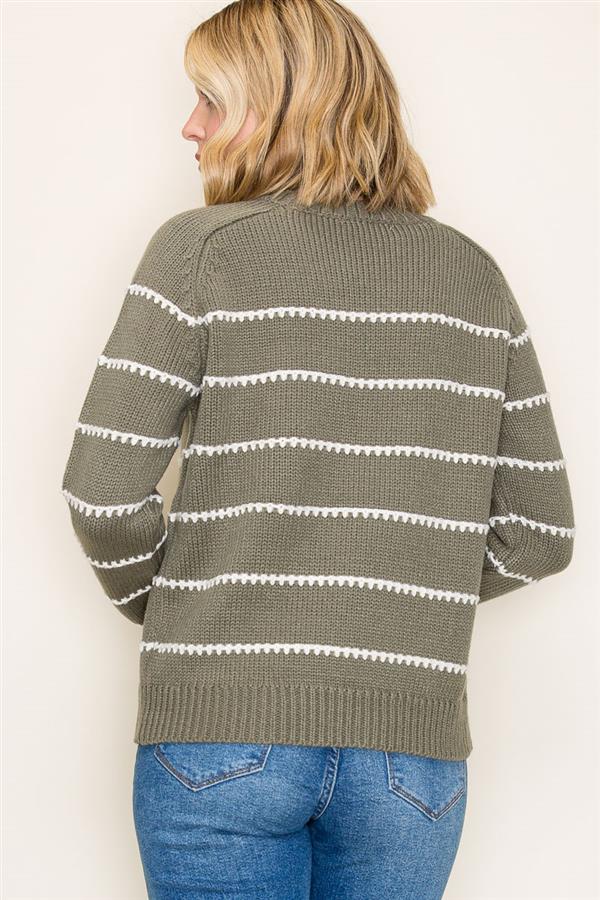 Olive Blanket Stitch Stripe Sweater