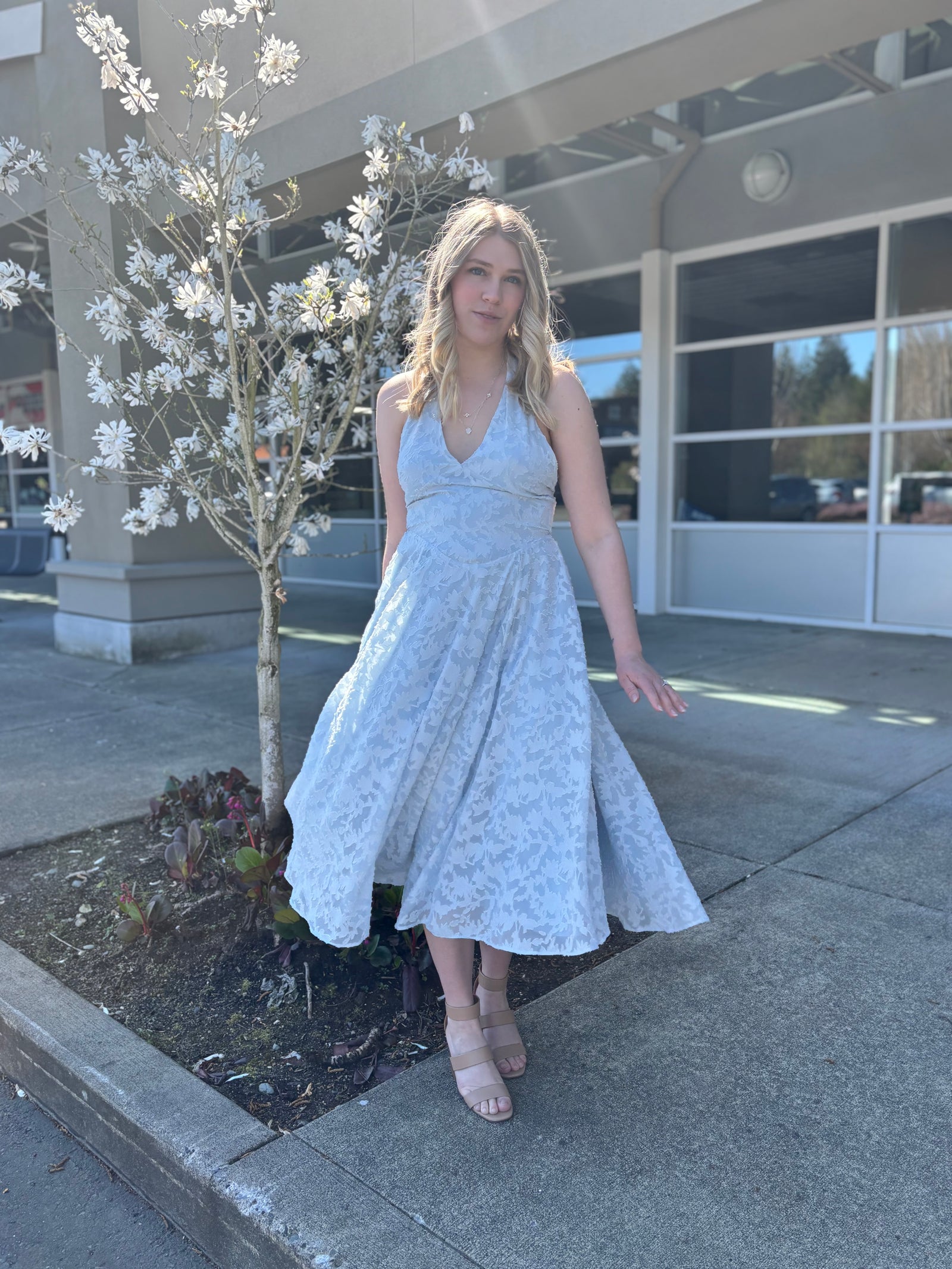 Baby Blue Floral Halter Dress