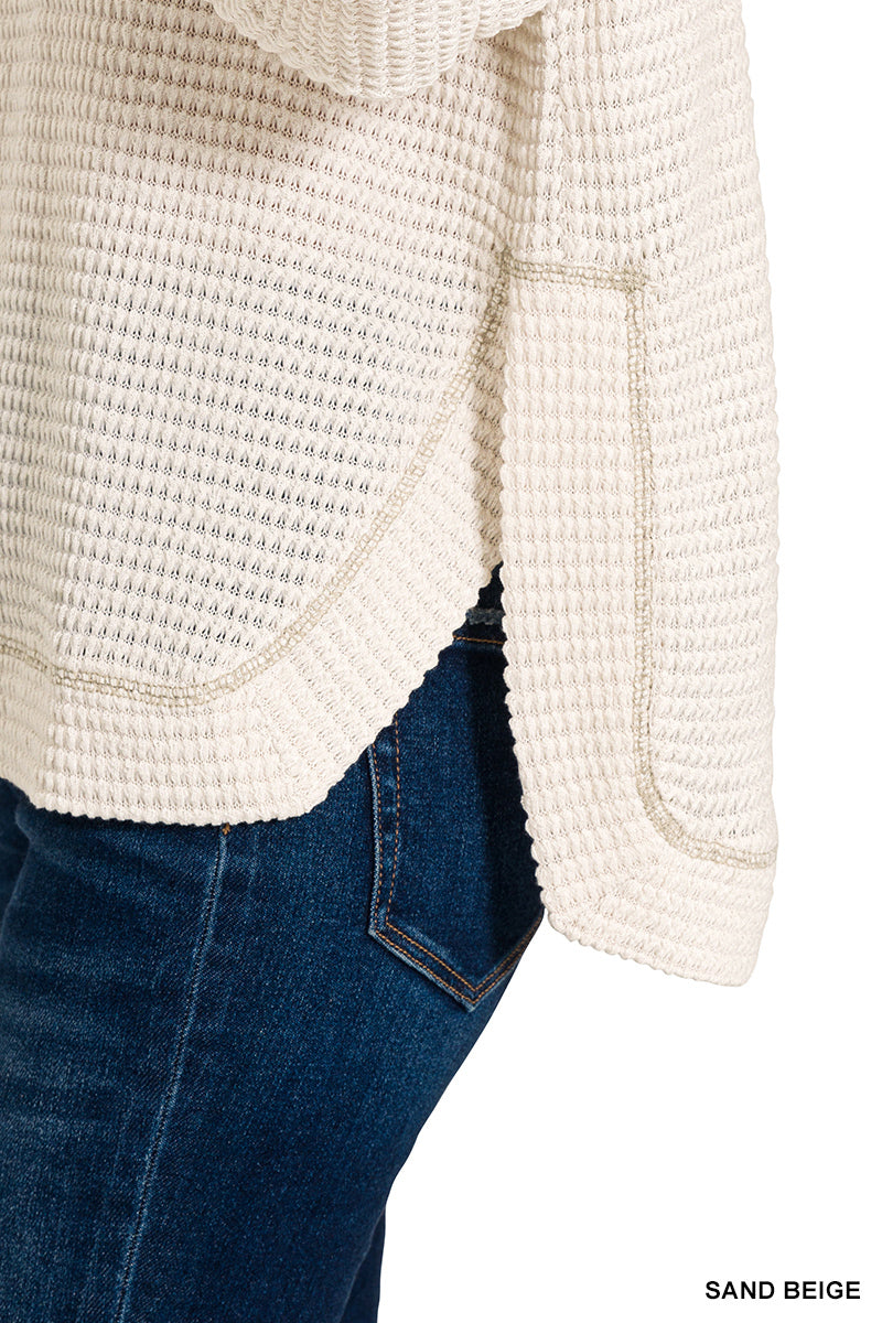 Waffle Contrast Stitch Pocket Top