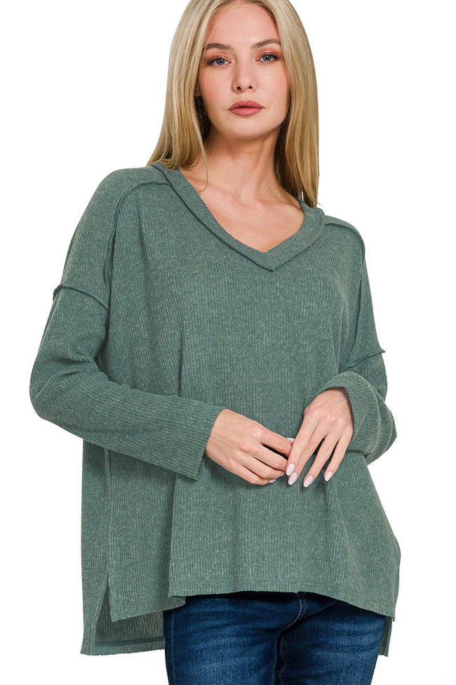 Brushed Ribbed V-Neck Top