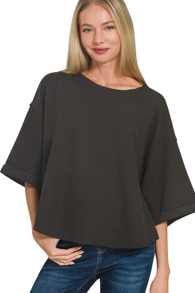 Waffle Knit 3/4 Sleeve Top
