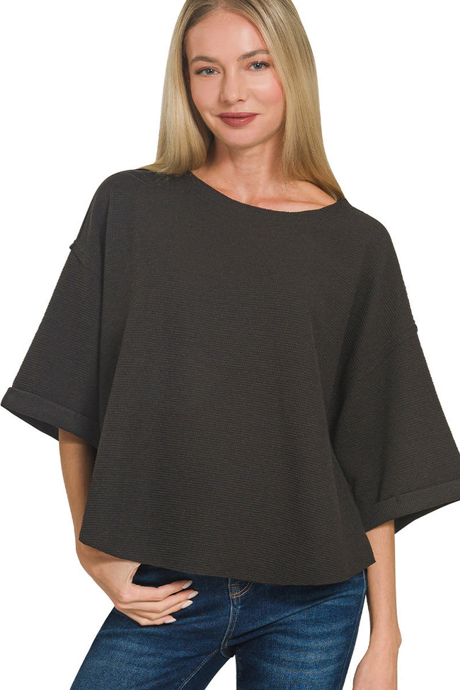 Waffle Knit 3/4 Sleeve Top