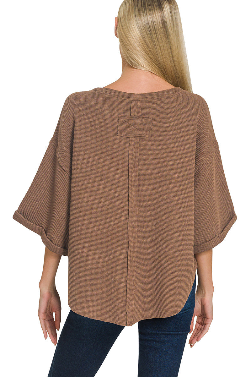 Waffle Knit 3/4 Sleeve Top