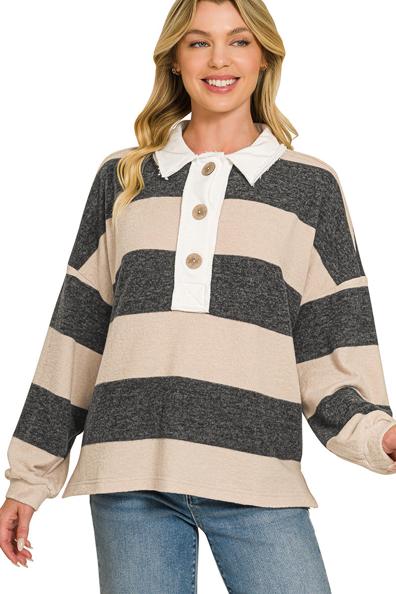 Stripe Button Rugby Top