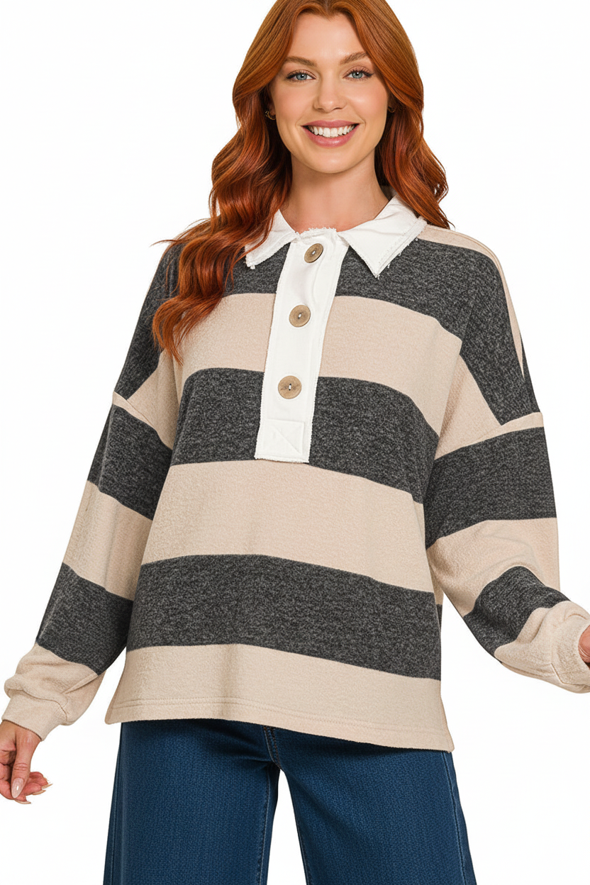 Stripe Button Rugby Top