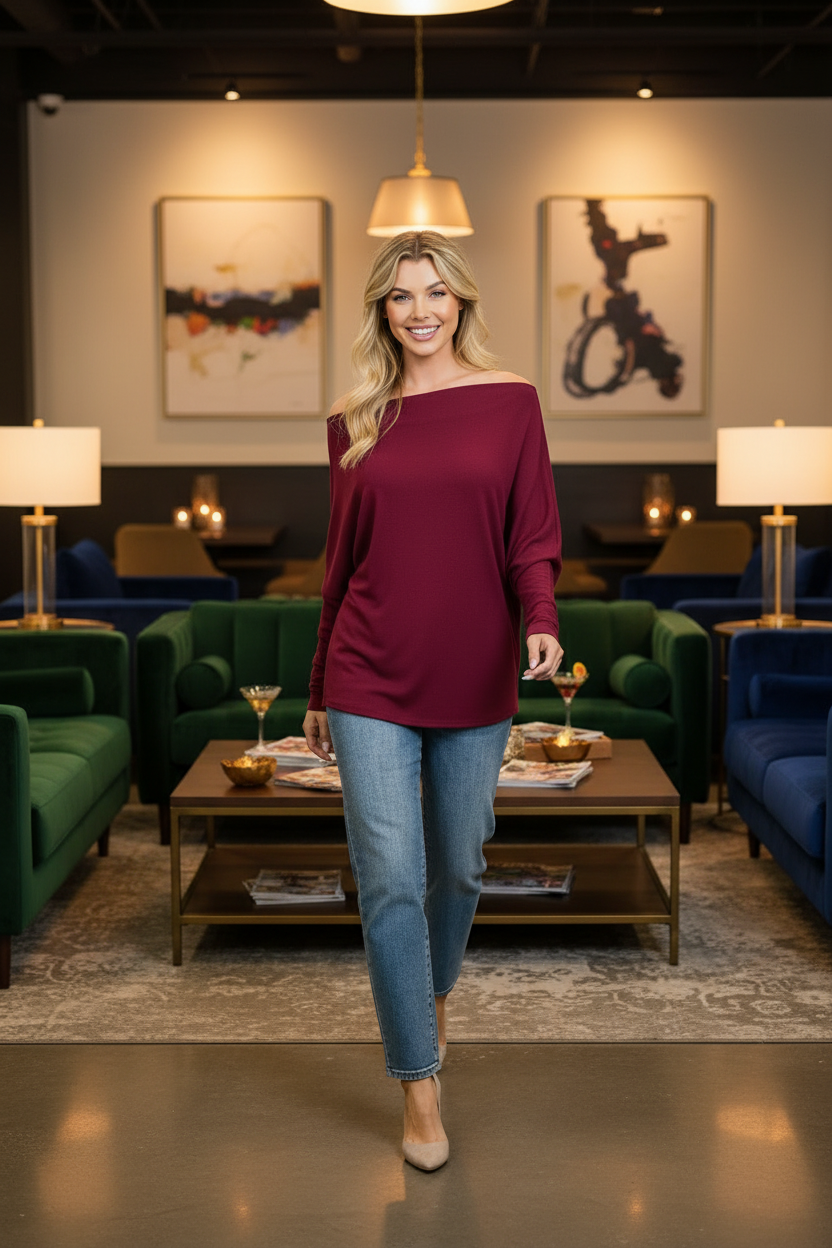 Dolman Sleeve Boatneck Top