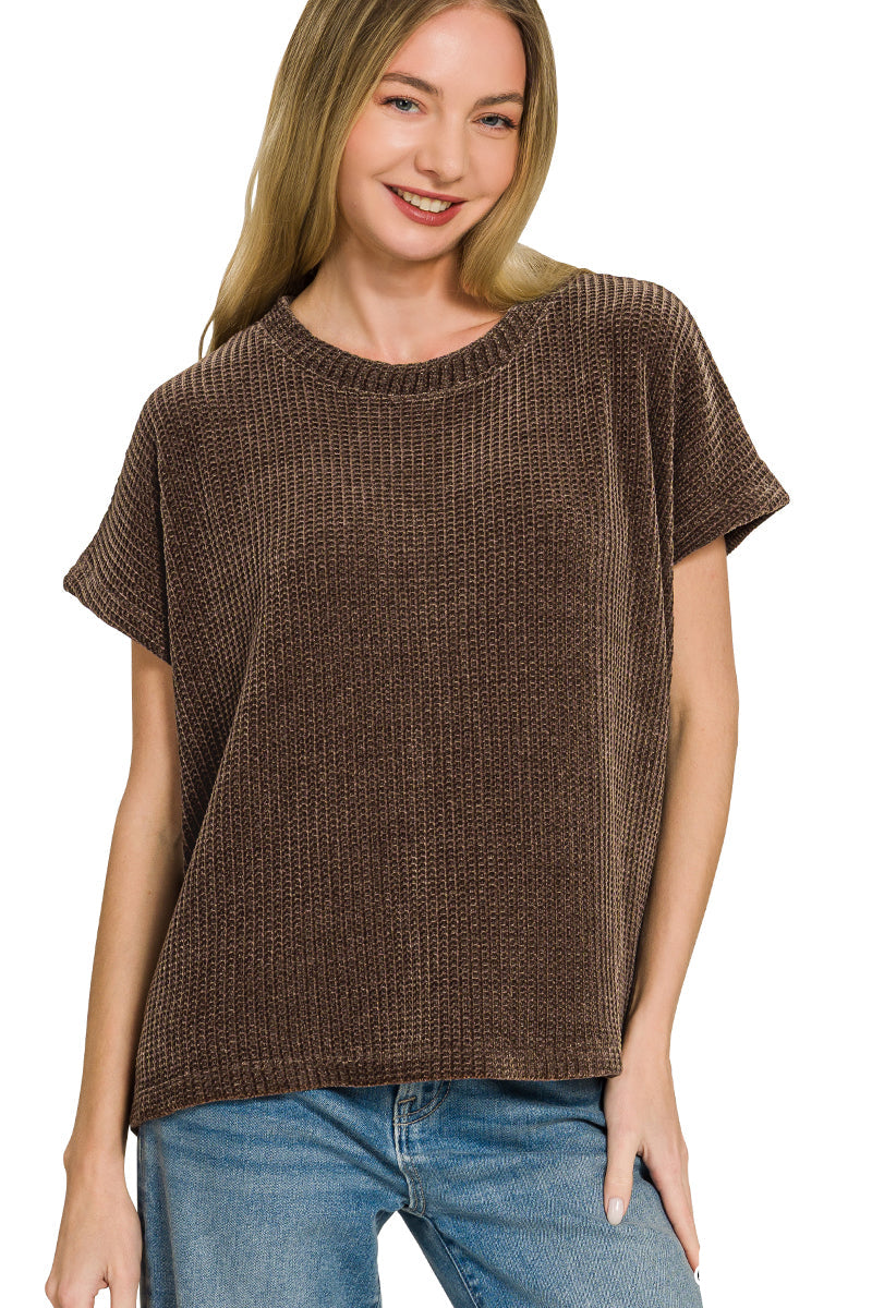 Chenille Short Sleeve Sweater Top