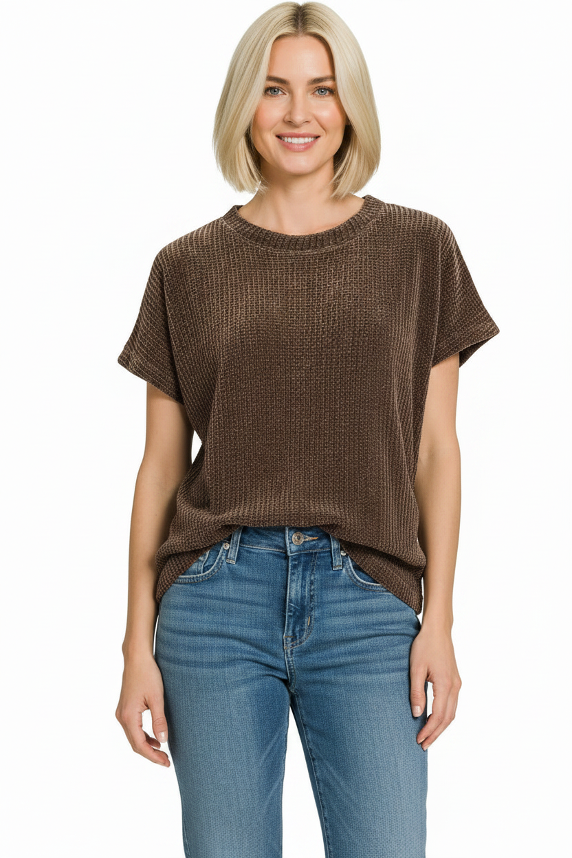 Chenille Short Sleeve Sweater Top