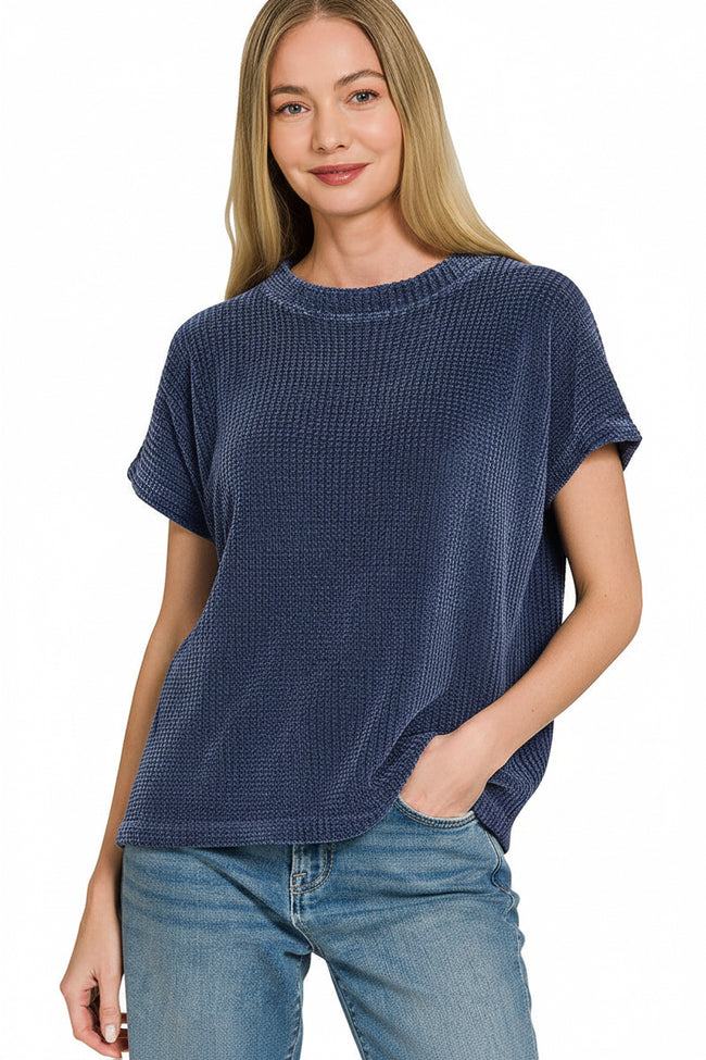 Chenille Short Sleeve Sweater Top